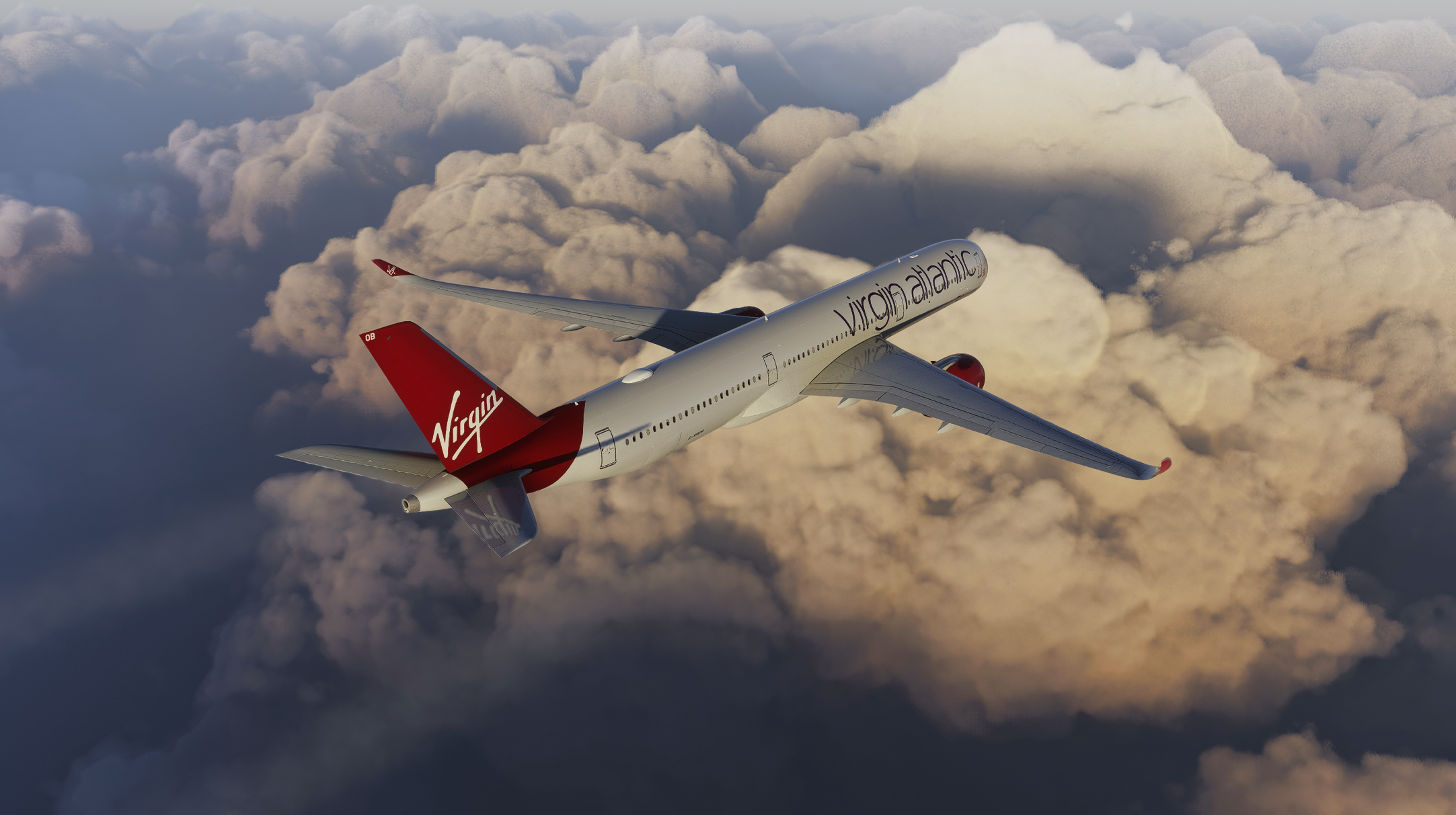 VRGN Virtual Airbus A350 flying above the clouds