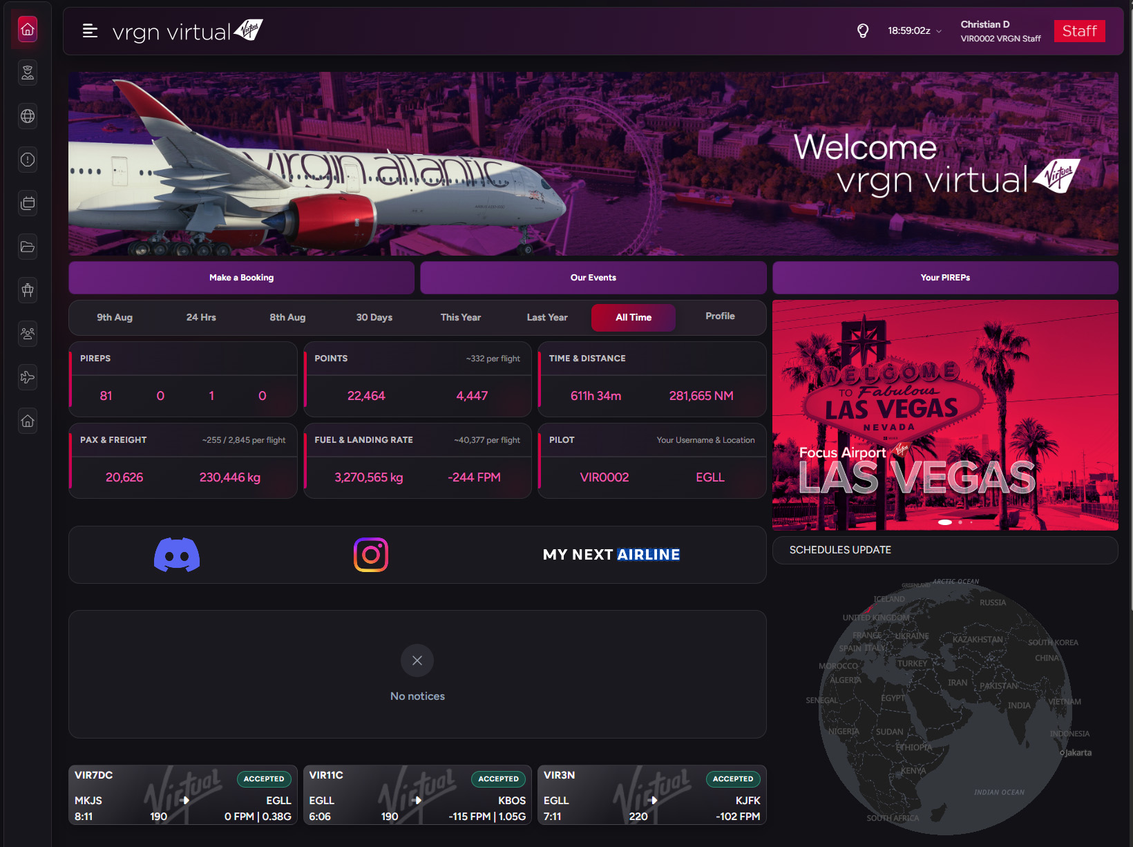 VRGN Virtual pilot dashboard in vAMSYS