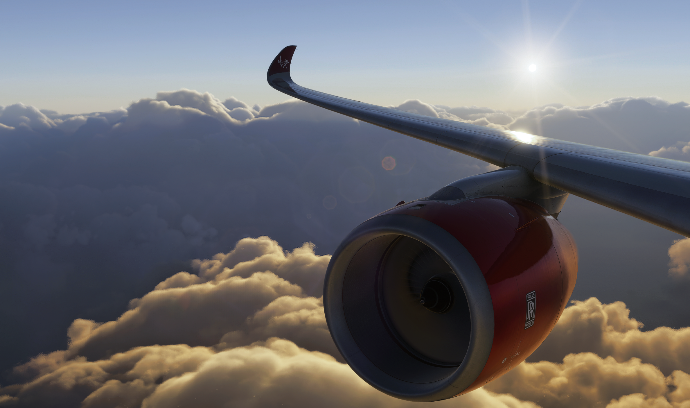 VRGN Virtual aircraft wing above the clouds